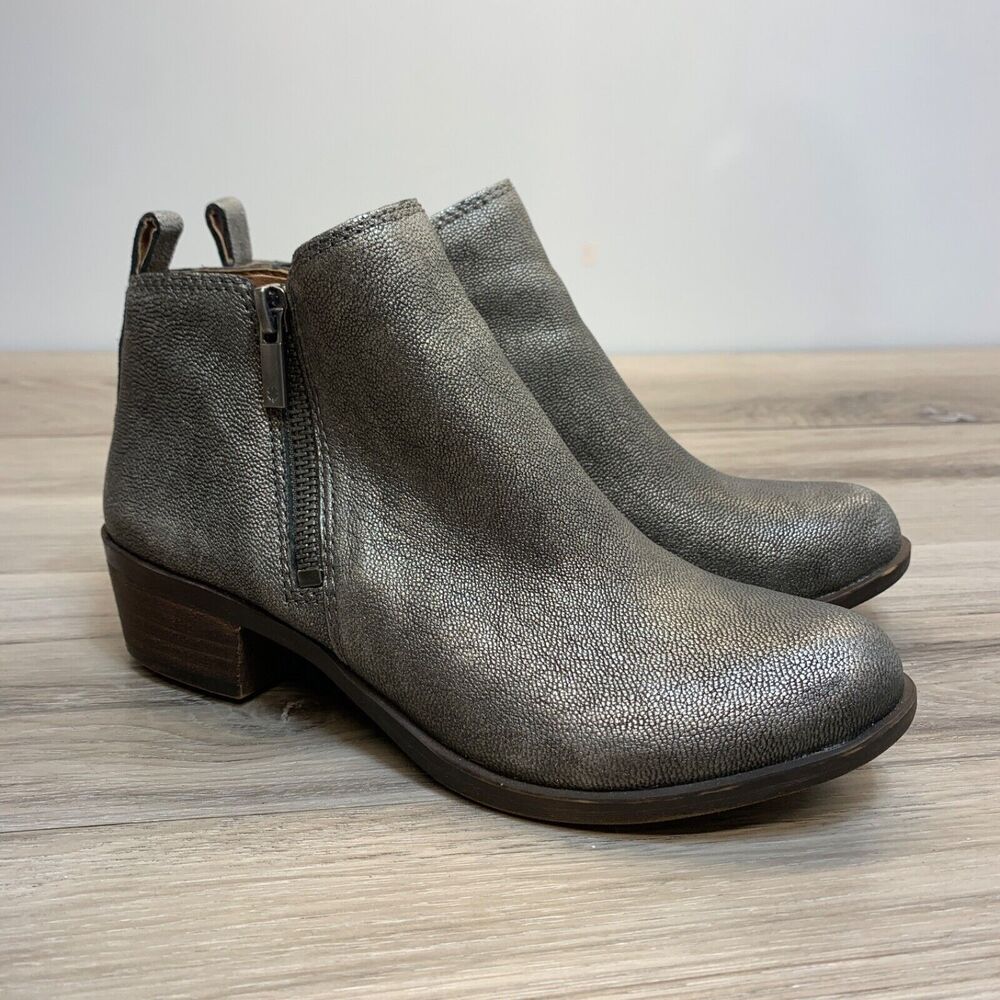 Lucky Brand Boots Womens Size 6 Basel Ankle Booties Heels Side Zippers Leather